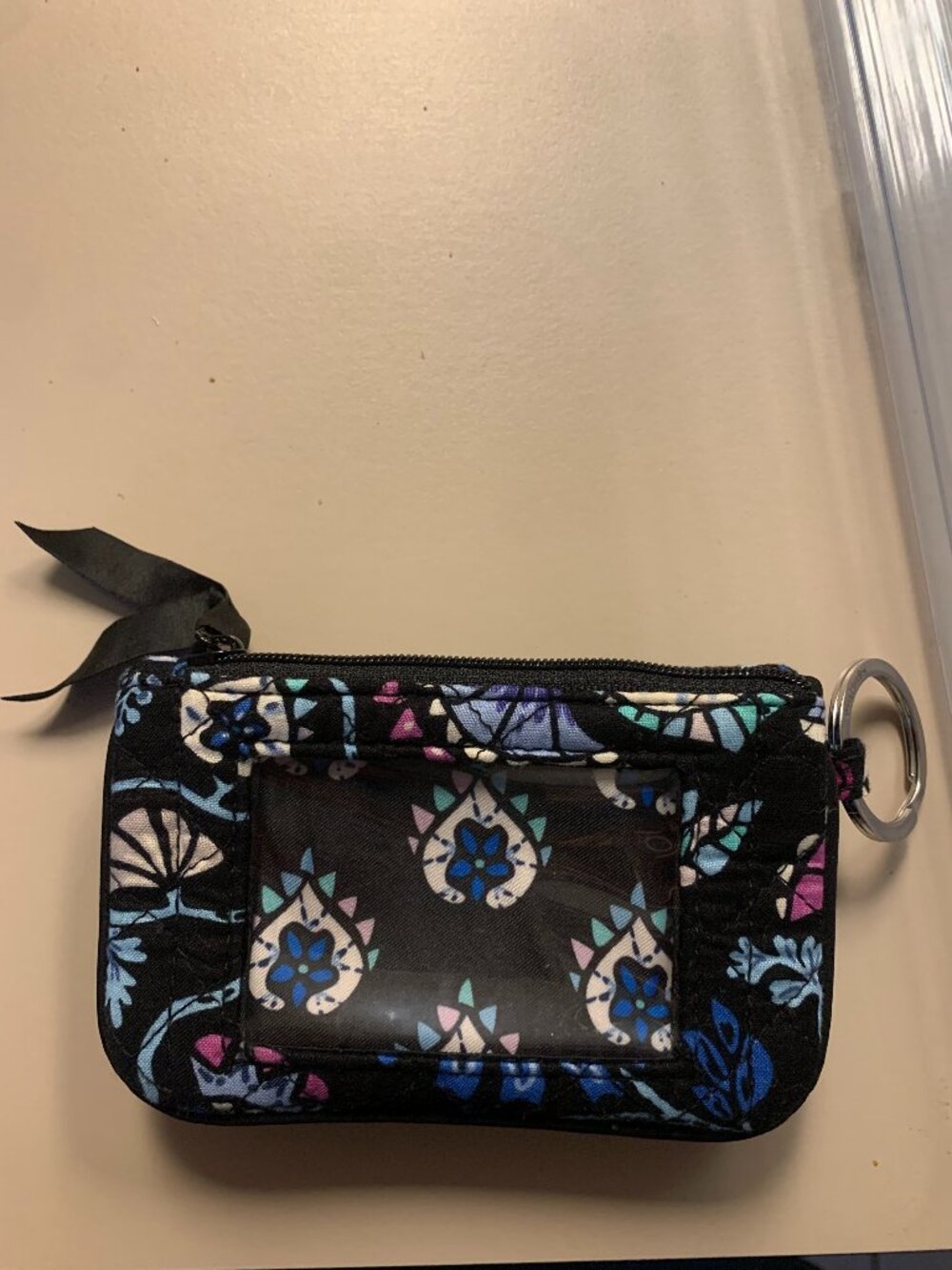 Vera Bradley Floral Quilted Zip ID Case/Key Ring Wallet